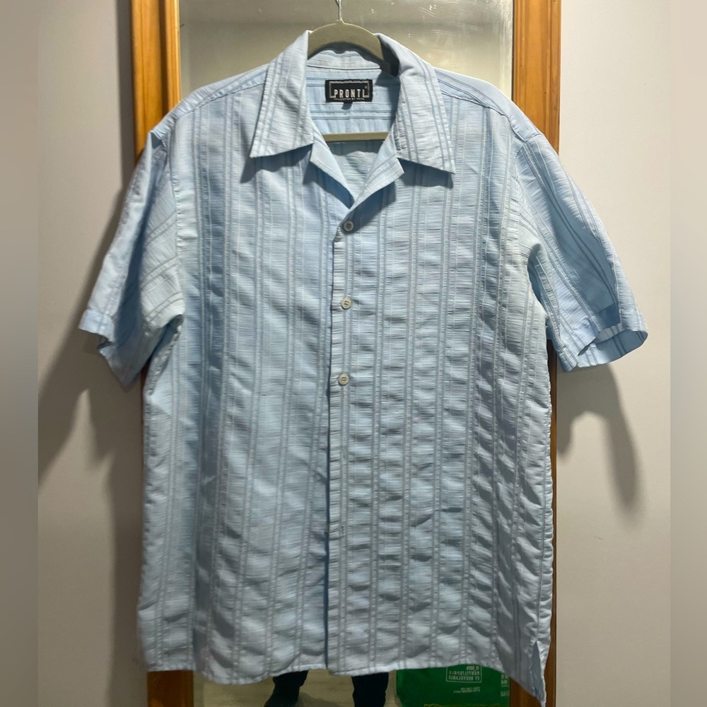 Vintage Pronti by Phita -  Short Sleeves shirt in light blue in retro stripe